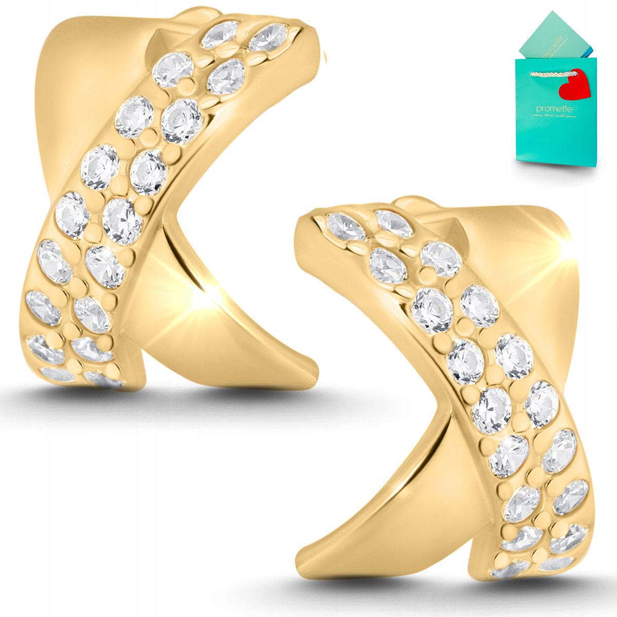 Kolczyki sztyfty pozłacane srebro 925 wkręty cyrkonia damskie do ucha