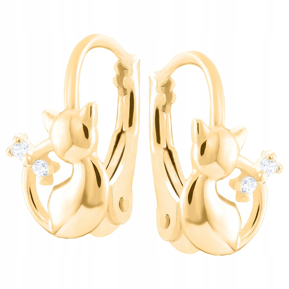 Złote kolczyki 925 dla dziewczynki kotki srebro pozłacane 925