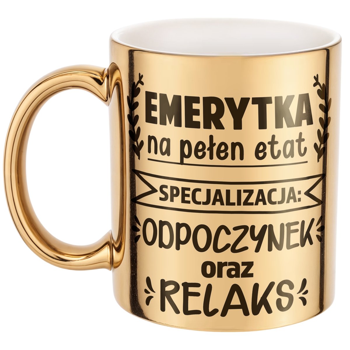 Złoty Kubek ceramiczny z okazji Emerytury Dla Emerytki Prezent Upominek