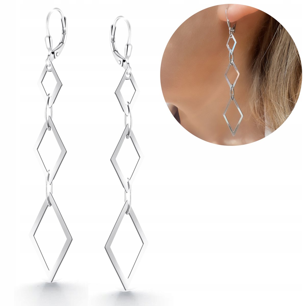 Kolczyki srebrne wiszące na angielskim zapięciu srebro 925 pudełko