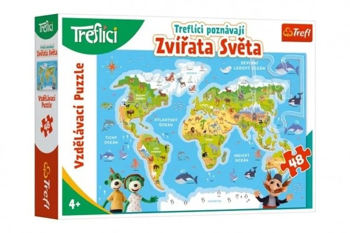 Puzzle Trefliki poznają zwierzęta świata wersja czeska! 48 elementów