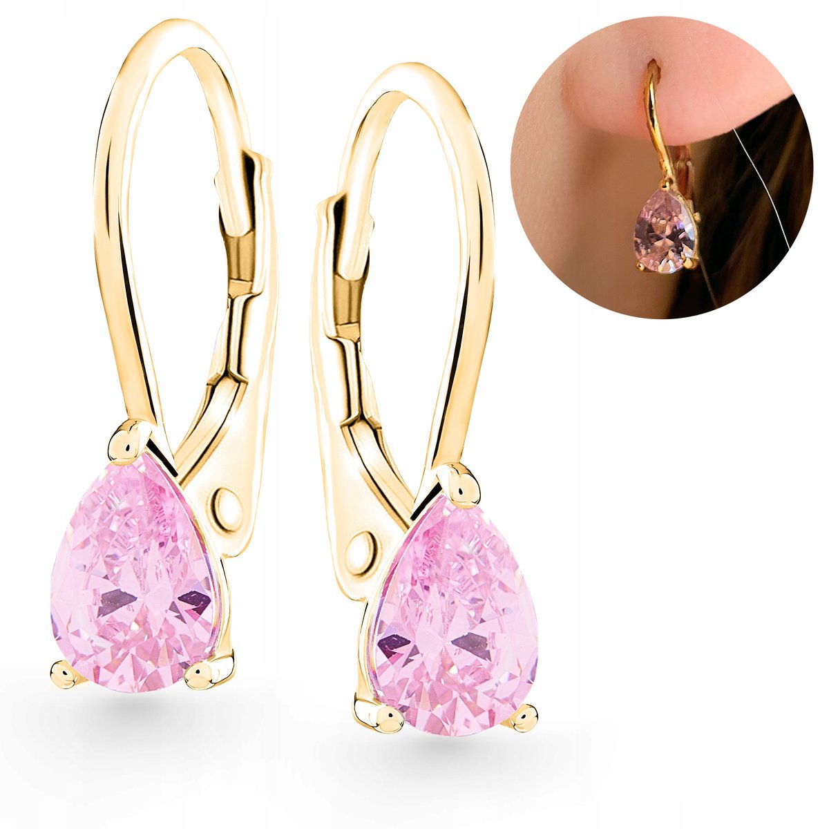 Złote wiszące kolczyki dla dziewczynki angielskie srebro pozłacane 925