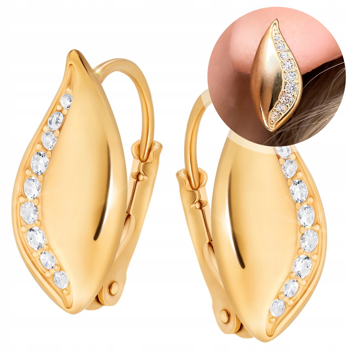 Złote kolczyki angielskie zapięcie srebro 925 pozłacane