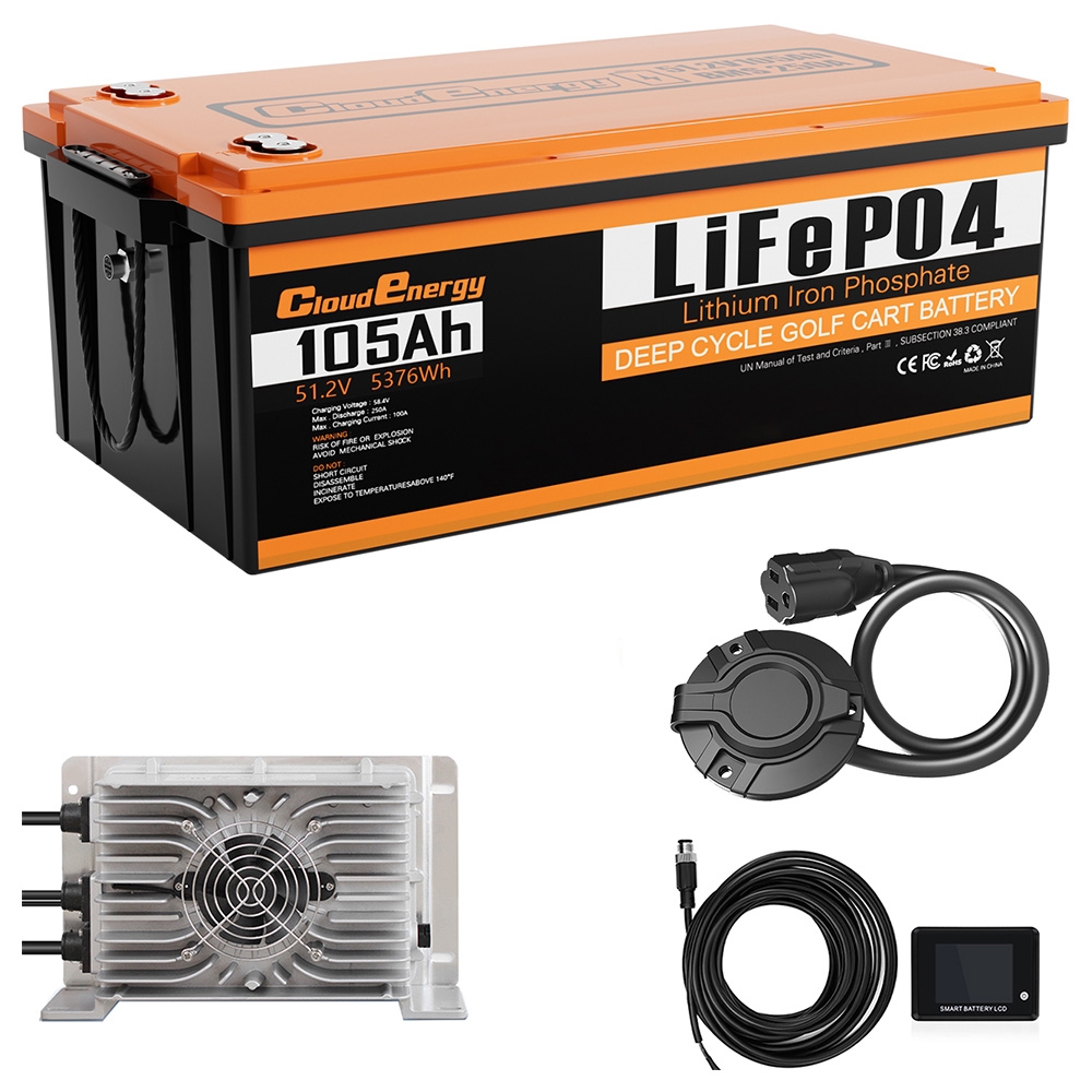 Cloudenergy GFA48-105A 48V 105Ah LiFePO4 Battery Built-in 250A BMS with 20A Charger 6000 Cycles Lithium Golf Cart Battery