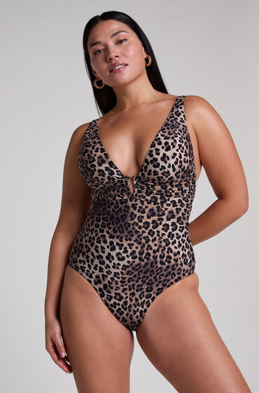 Hunkemöller Modelujący kostium kąpielowy Luxe Animalia Brązowy