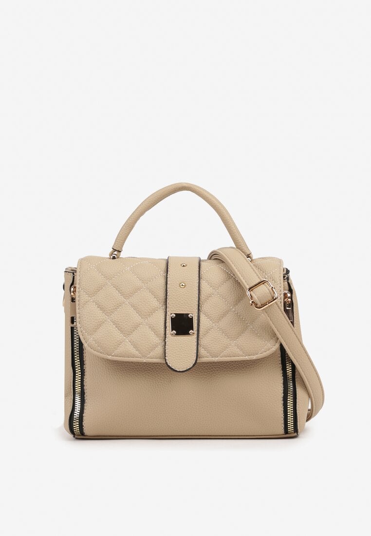 Beżowa Torebka z Pikowaną Klapą na Ramię Lanothrea