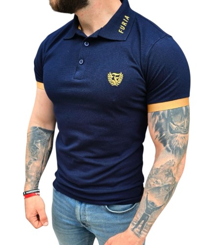 Polo granatowe męskie złoty haft taśma