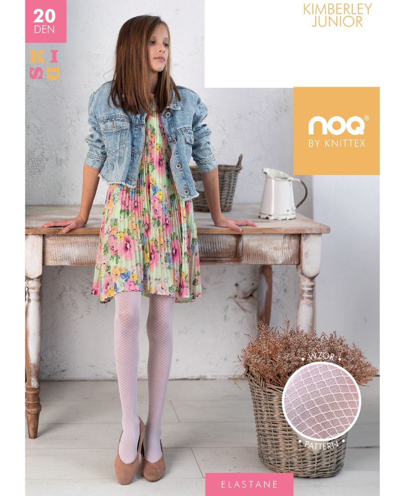 Noq by Knittex Dziecięce rajstopy Kimberley Junior 20 den bianco, 134-140