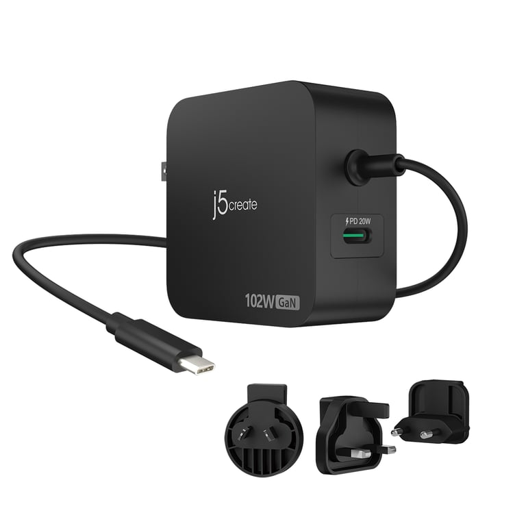j5create JUP25102V Słuchawki, Komputer przenośny, Telefon komórkowy, Laptop, Przenośna konsola do gier, Smartfon, Smartwatch, Tablet Czarny Prąd przemienny, USB Wewnętrzna