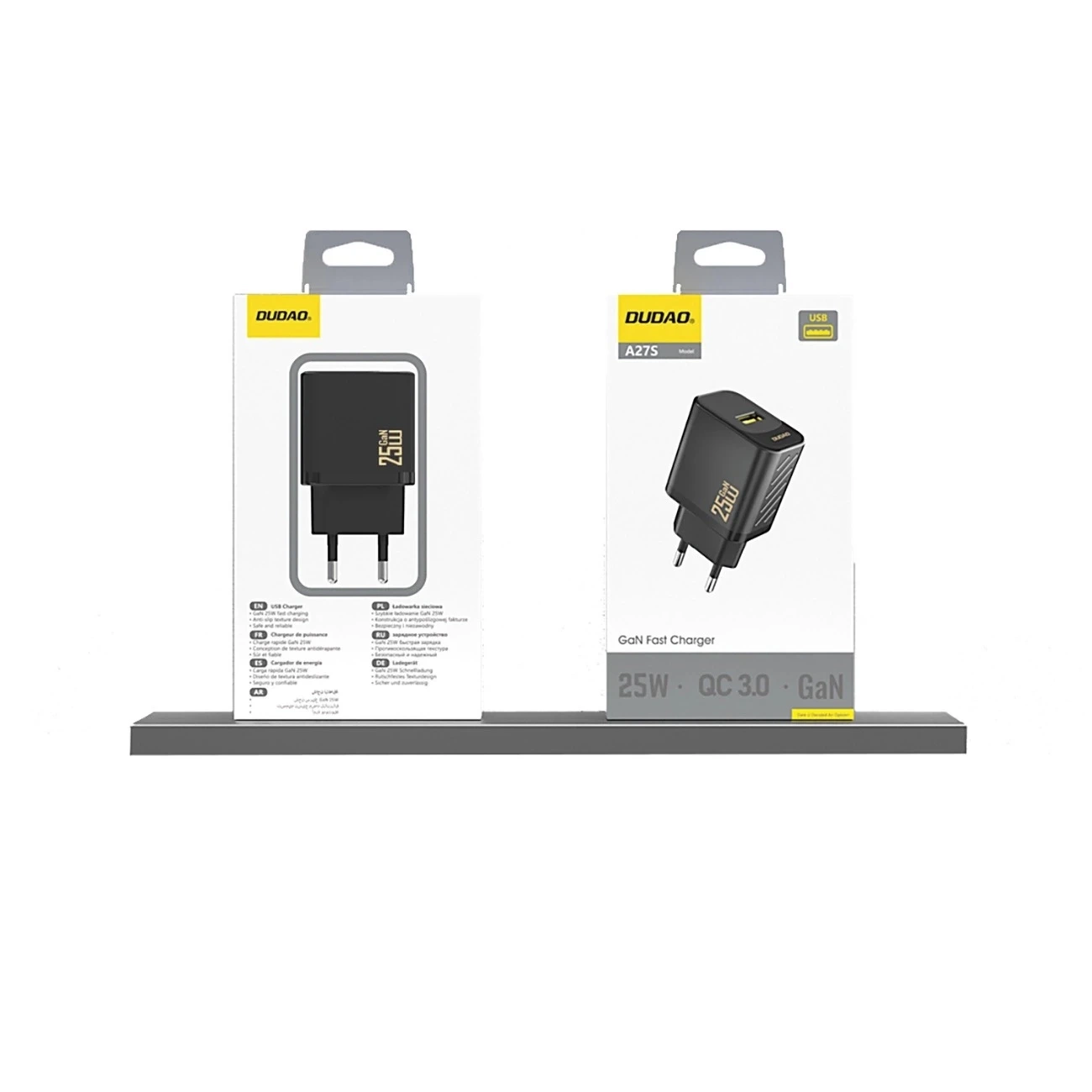 Ładowarka sieciowa Dudao A27S 25W GaN USB-A Szybkie ładowanie QC 3.0 - Czarna