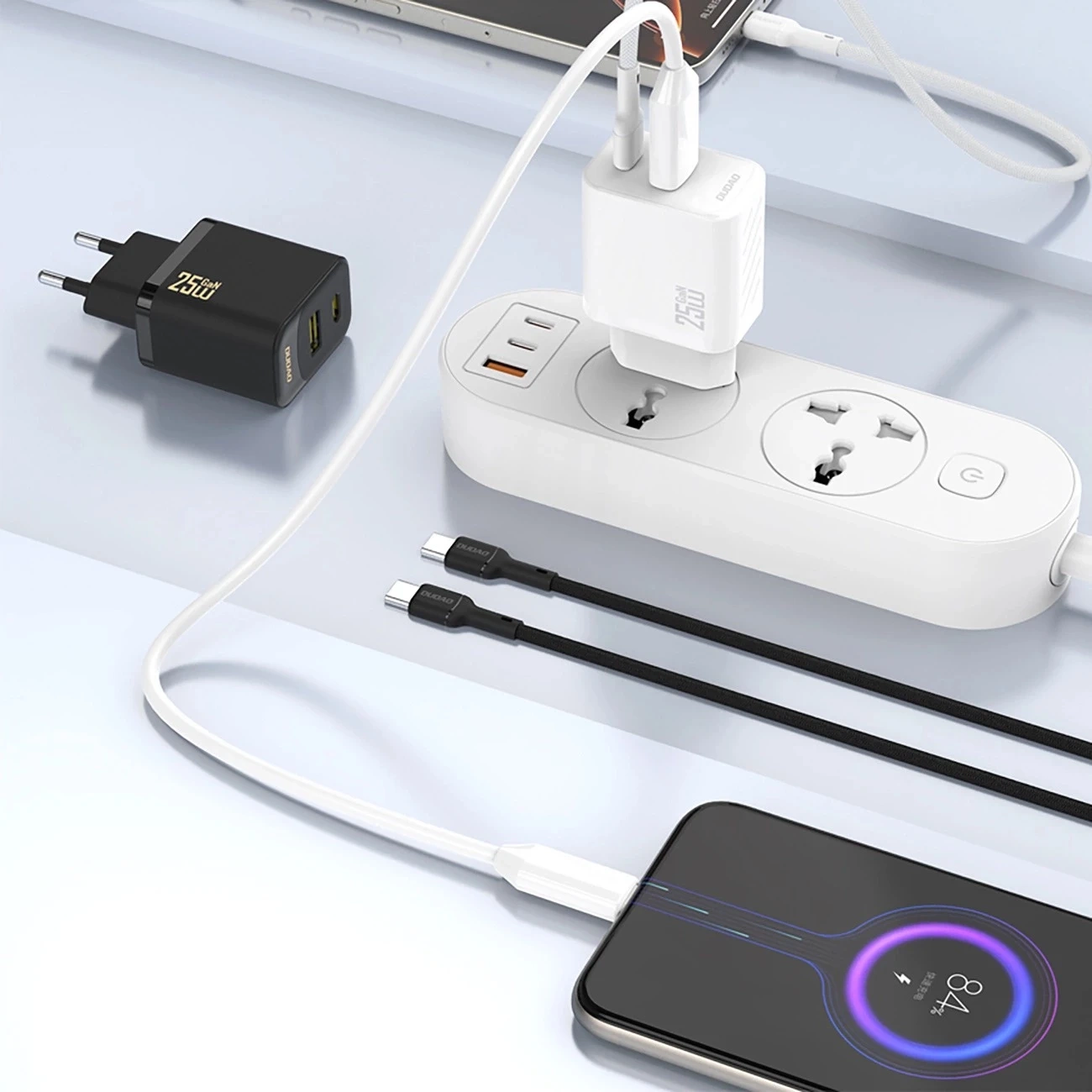 Ładowarka Dudao 25W GaN USB-A, USB-C Power Delivery i Quick Charge - Czarna