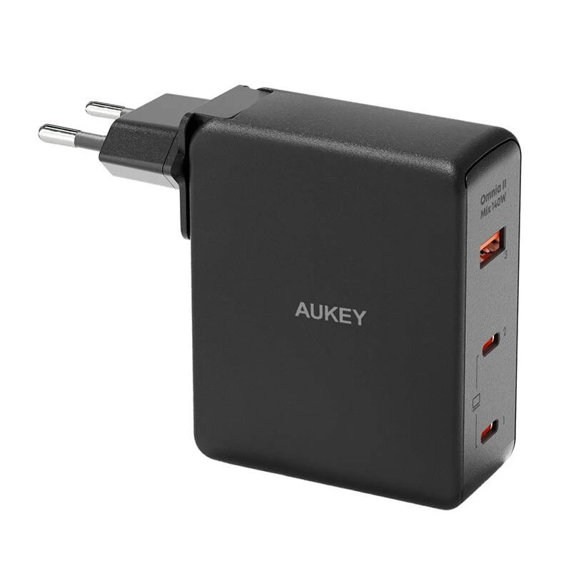 Ładowarka sieciowa Aukey 140W GaN 1xUSB-A, 2xUSB-C - Czarna