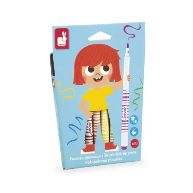 Janod Flamastry pędzelkowe 10 kolorów 10 szt.