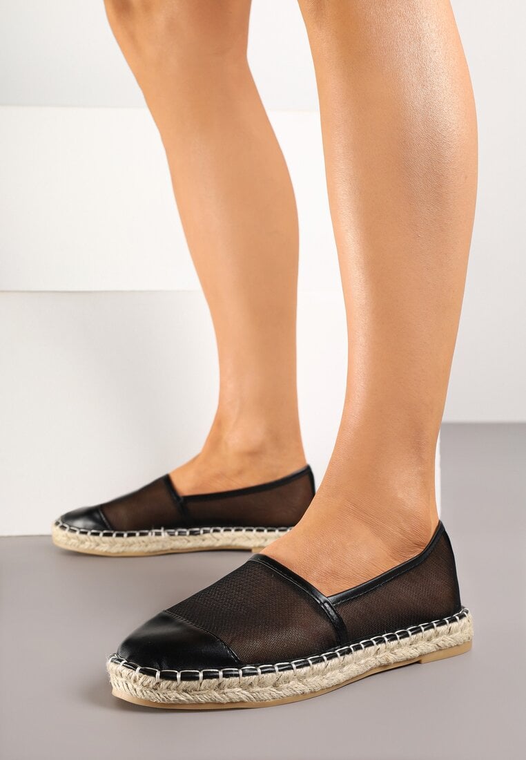 Czarne Siateczkowe Espadryle na Podeszwie z Plecionki Follmiriela