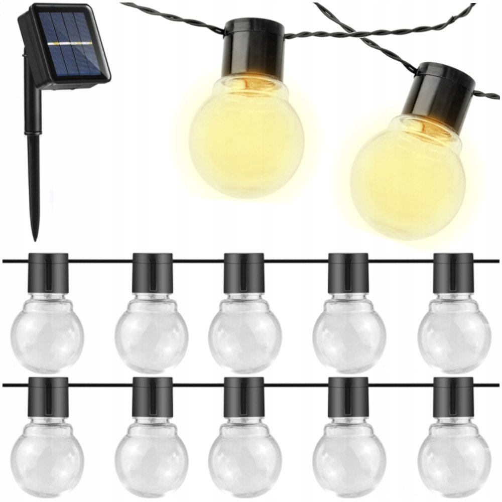 Łańcuch Świetlny Solarny Ogrodowy Girlanda LED Zewnętrzna 5m 10LED IP44