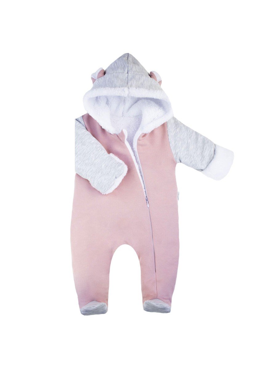 Niemowlęcy kombinezon z kapturem pudrowy Nicol,r.56