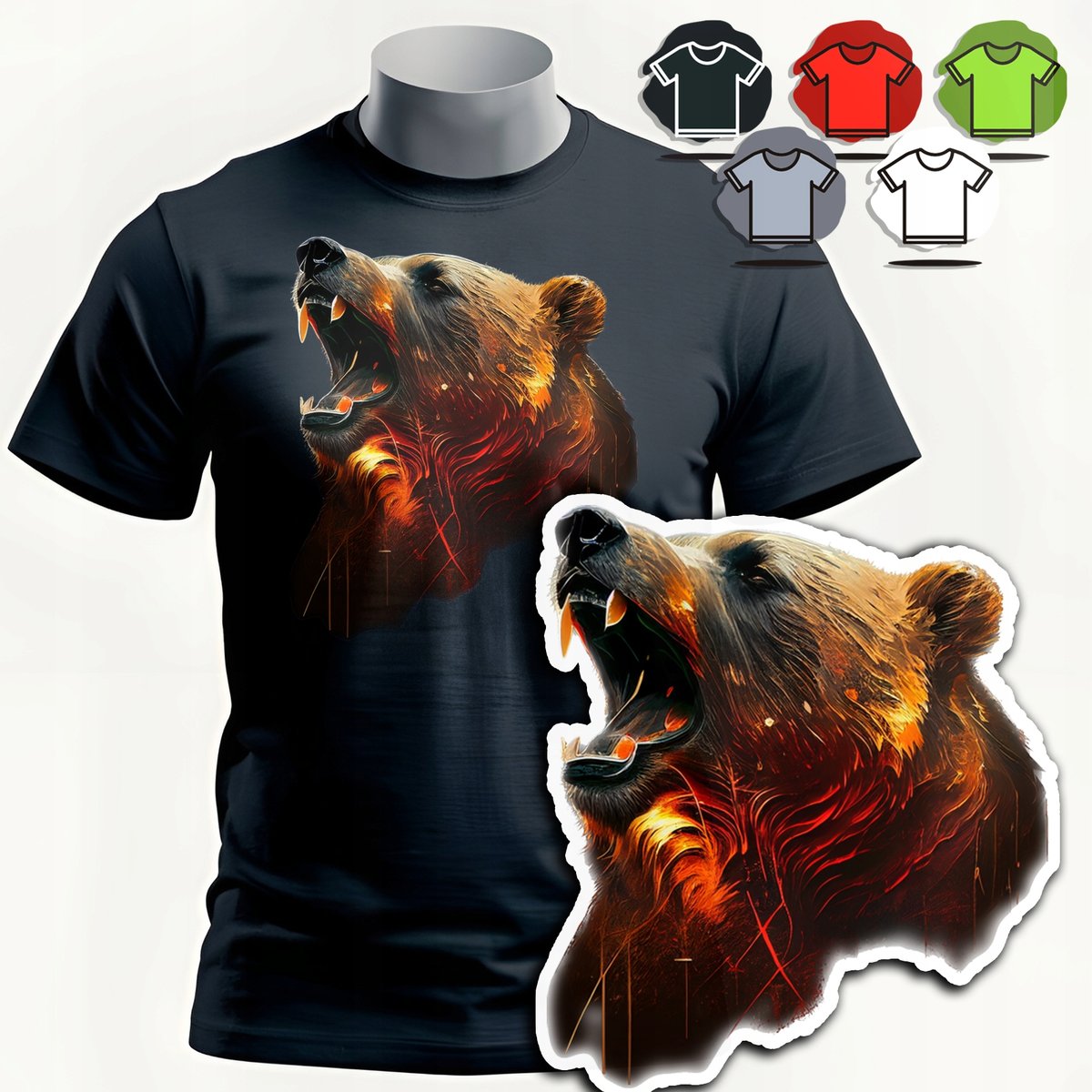 KOSZULKA T-SHIRT MĘSKI WZORY DO WYBORU - NIEDŹWIEDŹ MIŚ ZWIERZE DZIK - XS