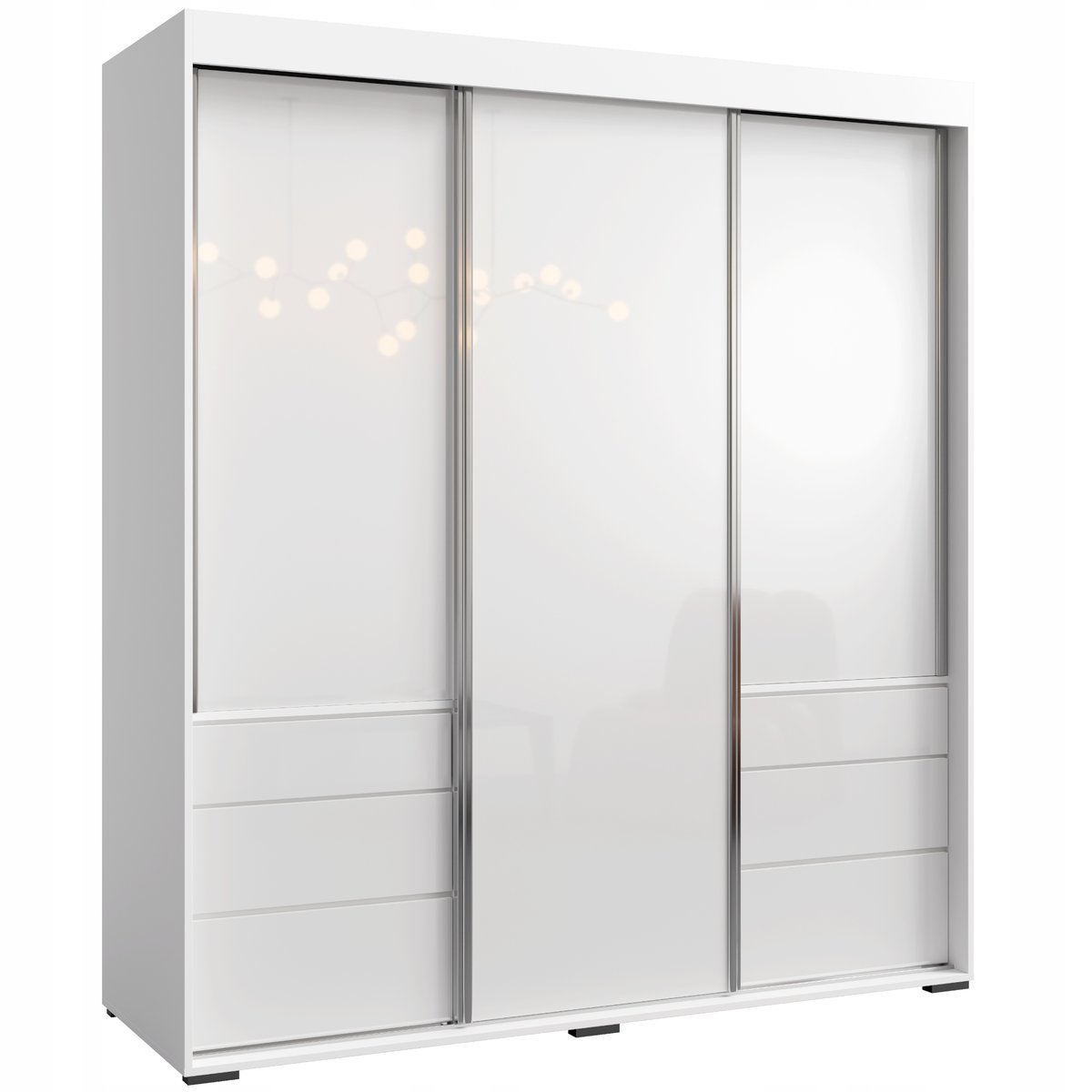 Szafa przesuwna z szufladami Torino 3D 180 Biała (lacobel)