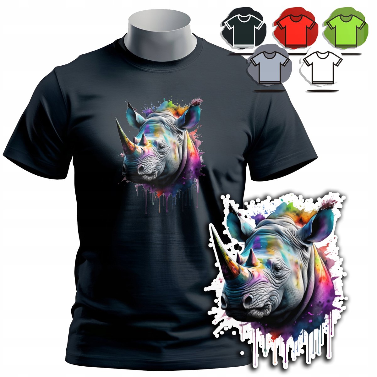 KOSZULKA T-SHIRT MĘSKI WZORY DO WYBORU - NOSOROŻEC RHINO RÓG ZWIERZE - M