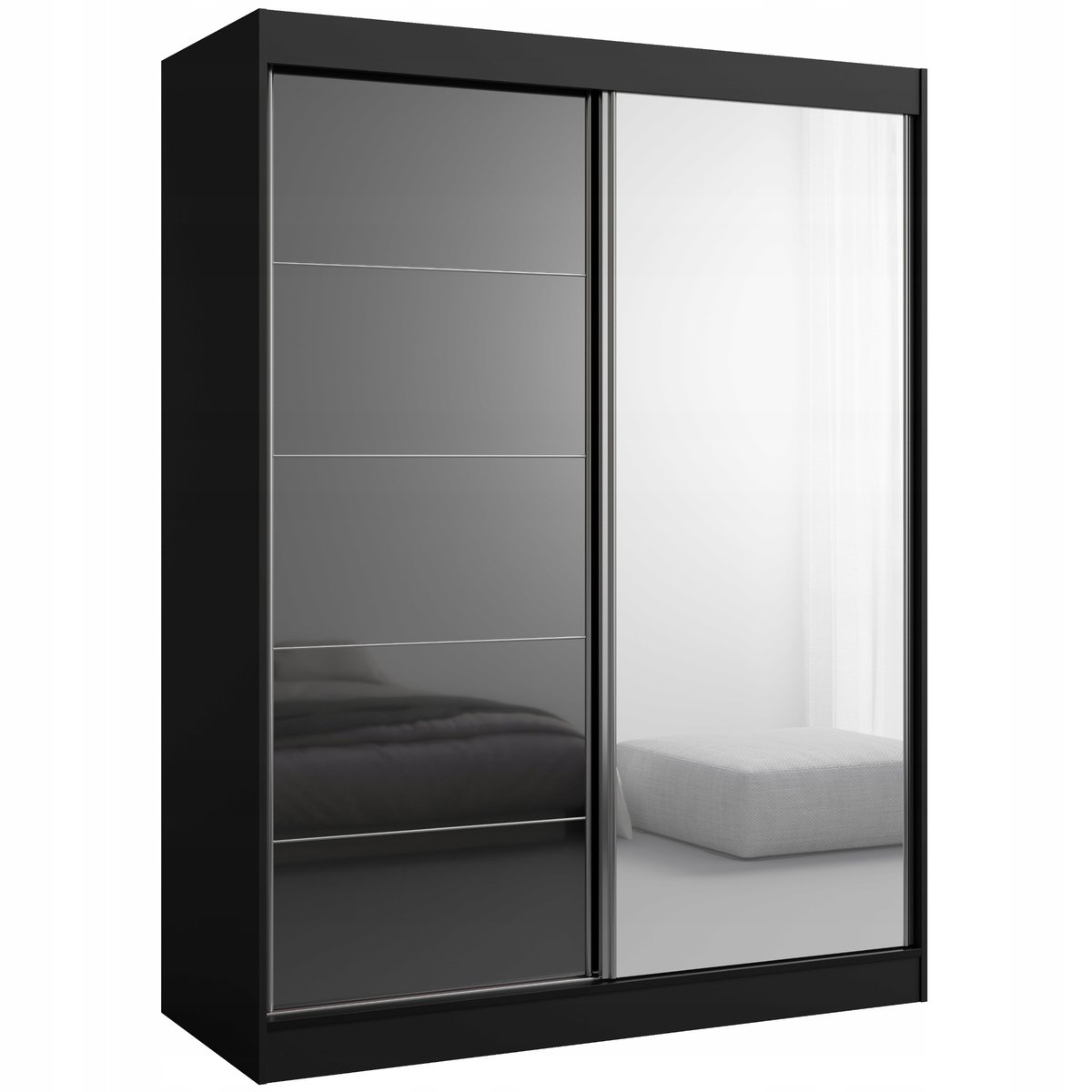 Szafa przesuwna z lustrem Como 2D1L 150 Czarna (lacobel)