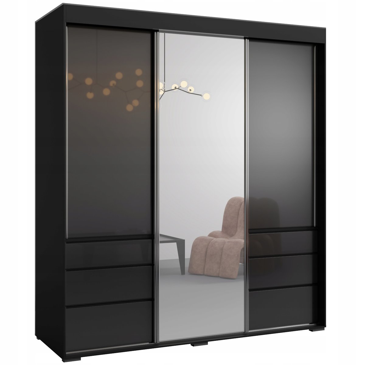Szafa przesuwna z lustrem Torino 3D1L 180 Czarna (lacobel)