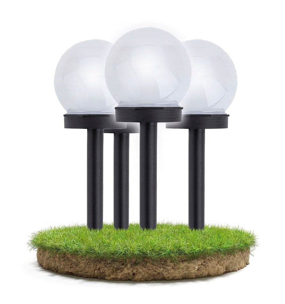 4x Lampa Solarna Ogrodowa Wbijana LED KULA BIAŁA 10cm Wodoszczelna IP44