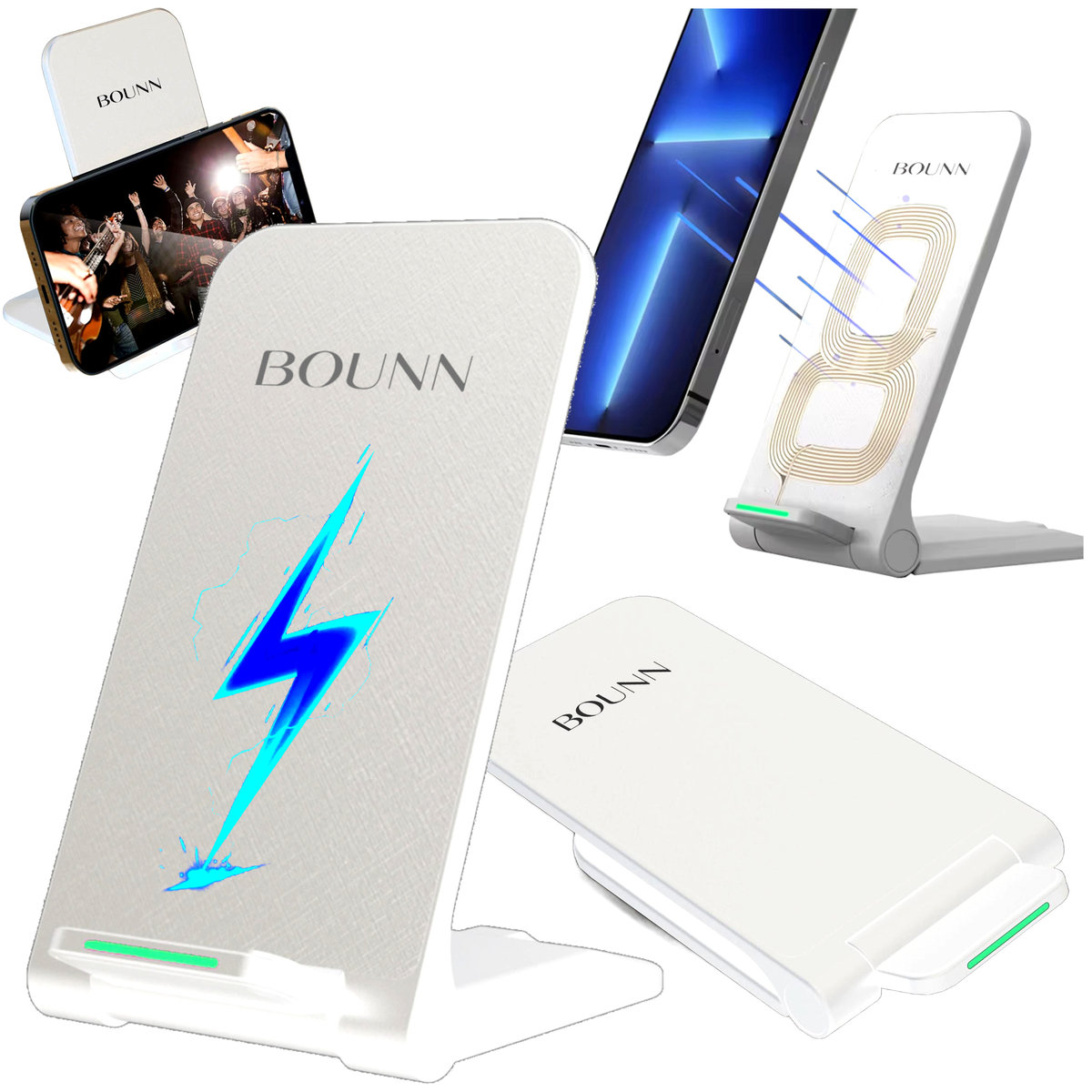 Ładowarka indukcyjna do iPhone Samsung bezprzewodowa QI szybka 15W Biała BOUNN