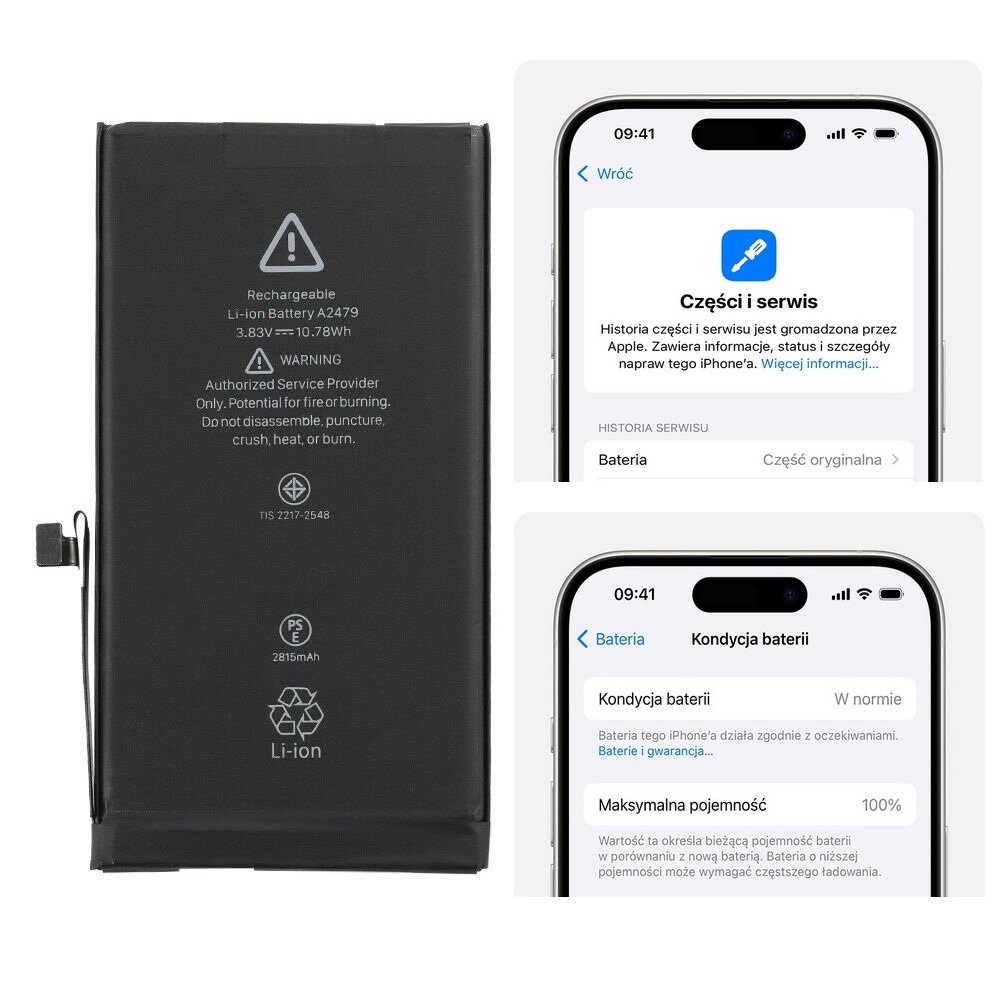 Bateria A2479 akumulator Li-ion 2815mAh Diagnosable z możliwością przypisania jako oryginał do Apple iPhone 12/12 Pro