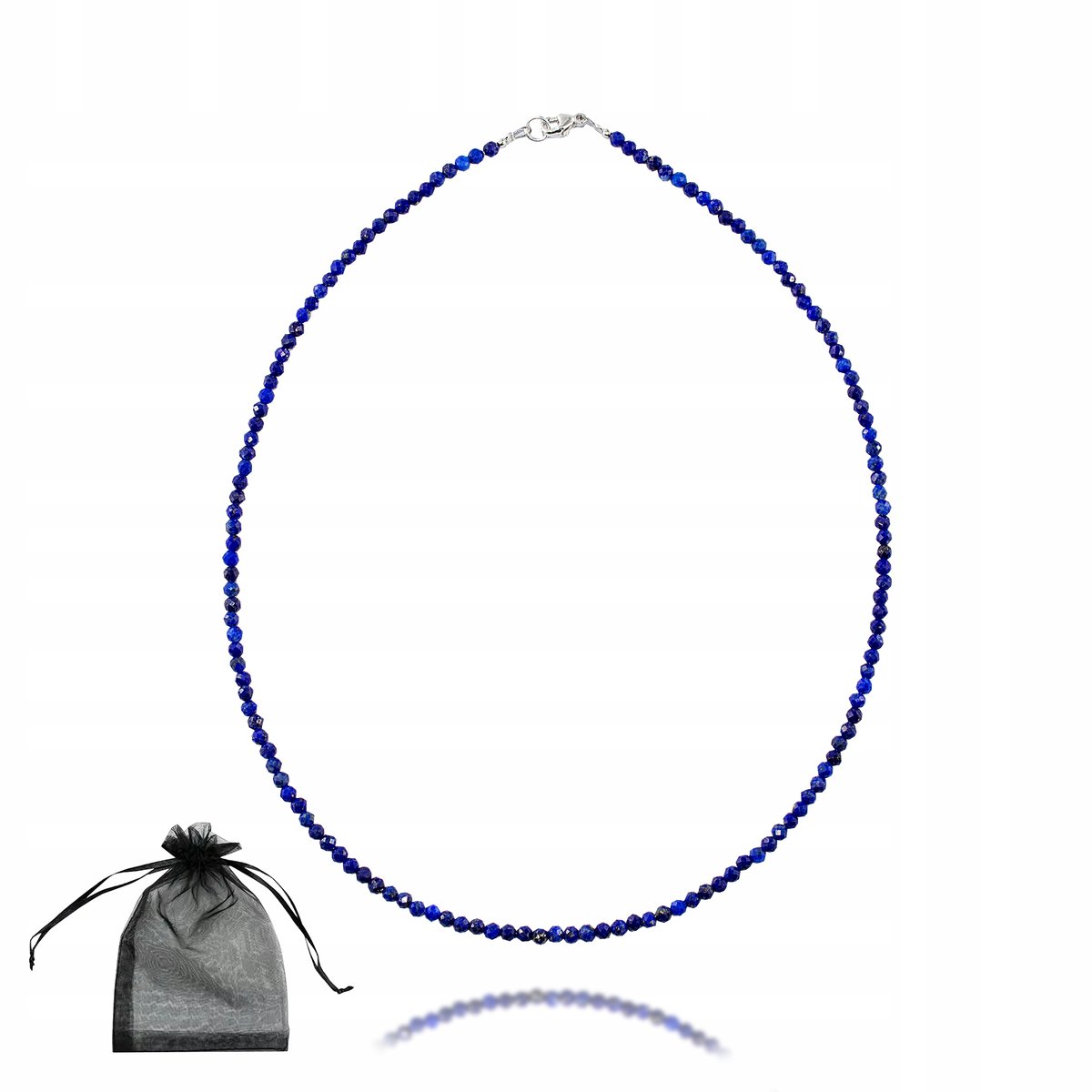 Lapis Lazuli Naszyjnik z Kamieni Naturalnych 3mm Srebrne Zapięcie dł 50cm