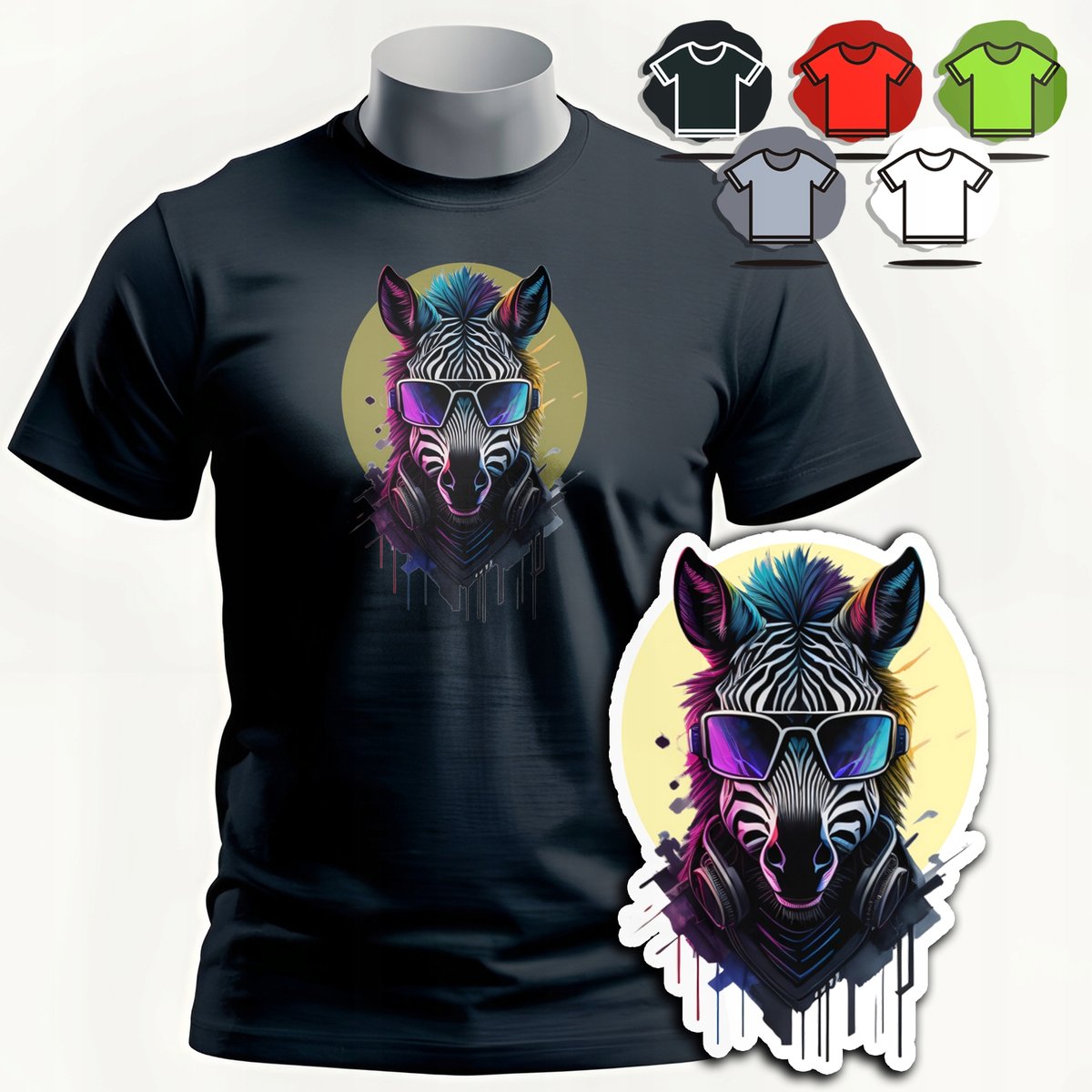 KOSZULKA T-SHIRT MĘSKI WZORY DO WYBORU - ZEBRA SAFARI ZWIERZE KOŃ HORSE- XS