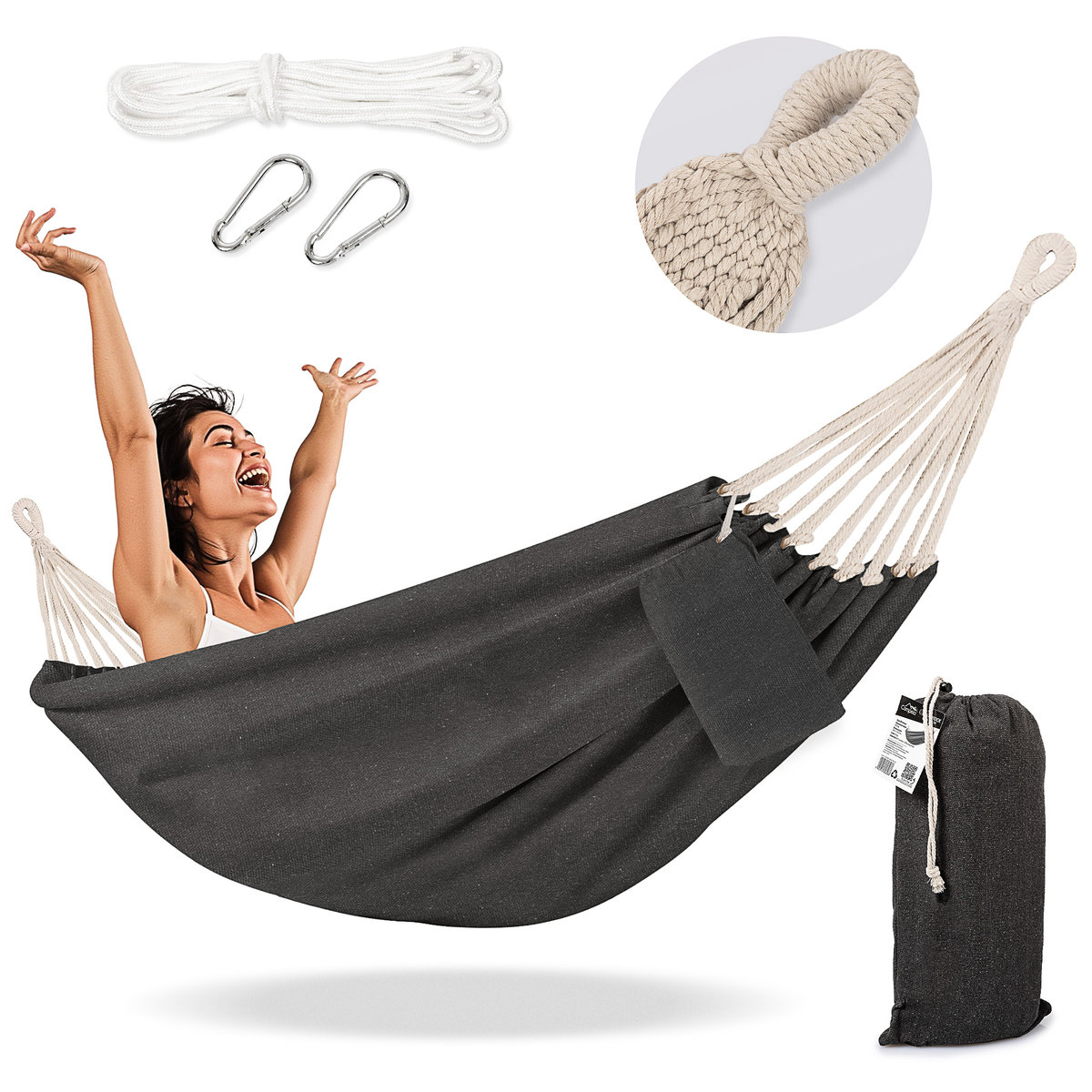 Hamak ogrodowy, turystyczny w stylu boho, dwuosobowy, torba 200x150cm 240kg - Campela