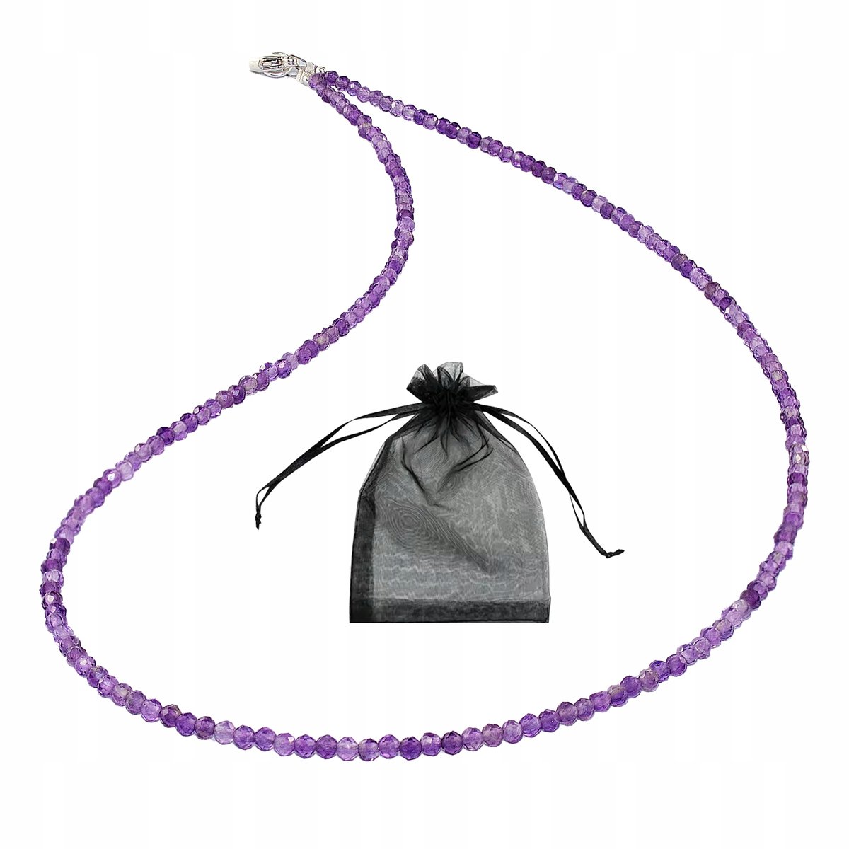 Naszyjnik Naturalny Ametyst Kwarc Fioletowy fasetowany 2mm Sreb 925 dł 43cm