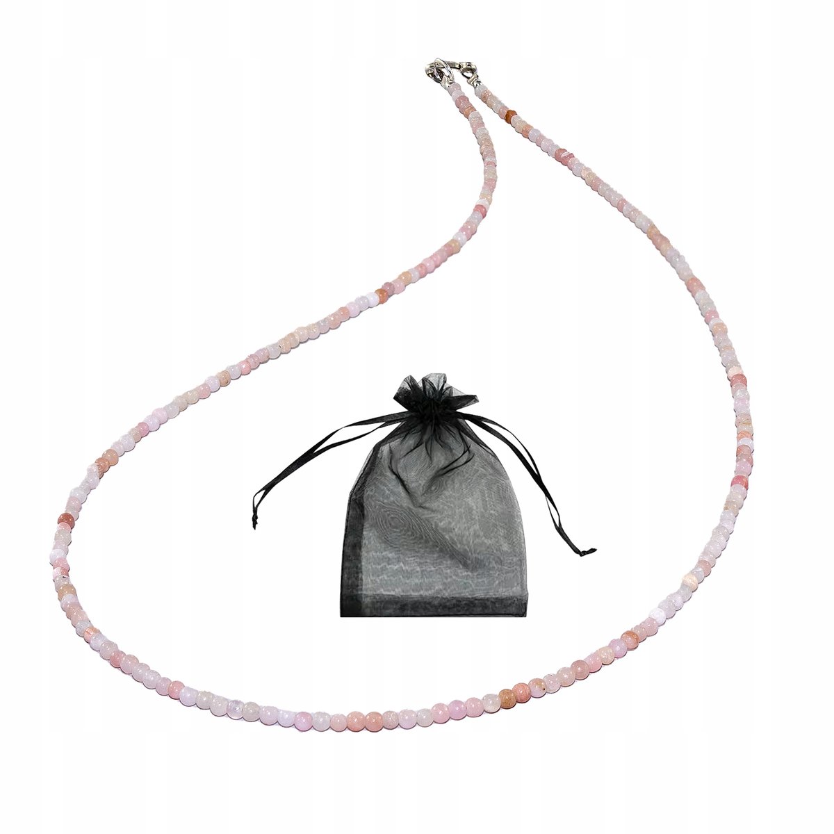 Naszyjnik Naturalny Opal Różowy gładkie kulki 2mm Srebrne zapiecie 45cm