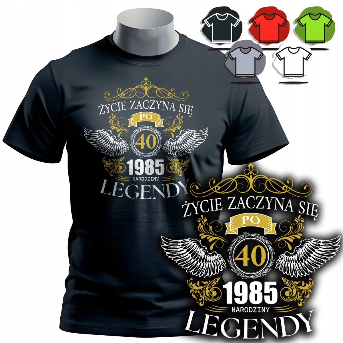 KOSZULKA T-SHIRT MĘSKI WZORY DO WYBORU - ŻYCIE PO 40 PREZENT URODZINY - XS