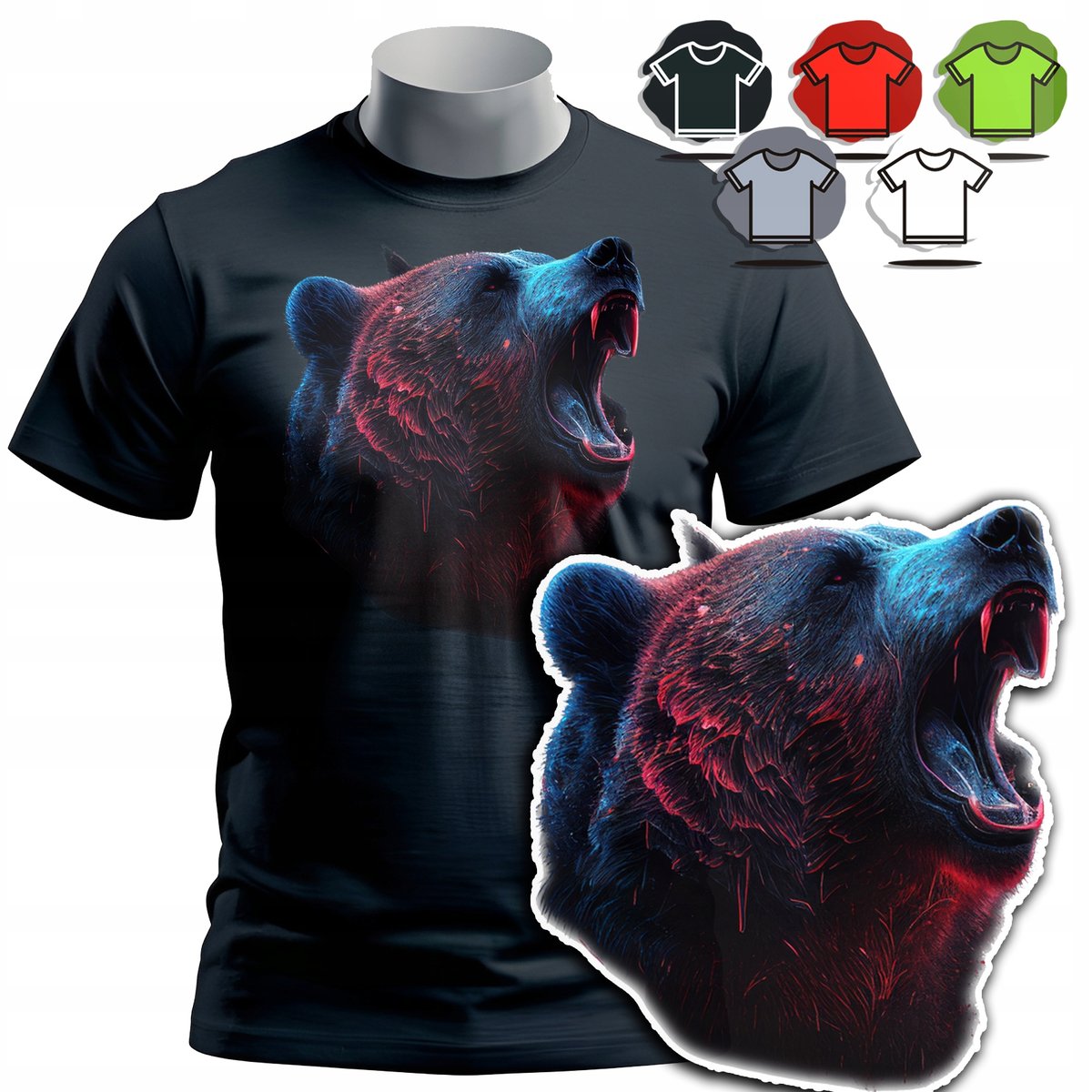 KOSZULKA T-SHIRT MĘSKI WZORY DO WYBORU - NIEDŹWIEDŹ MIŚ ZWIERZE DZIK - S