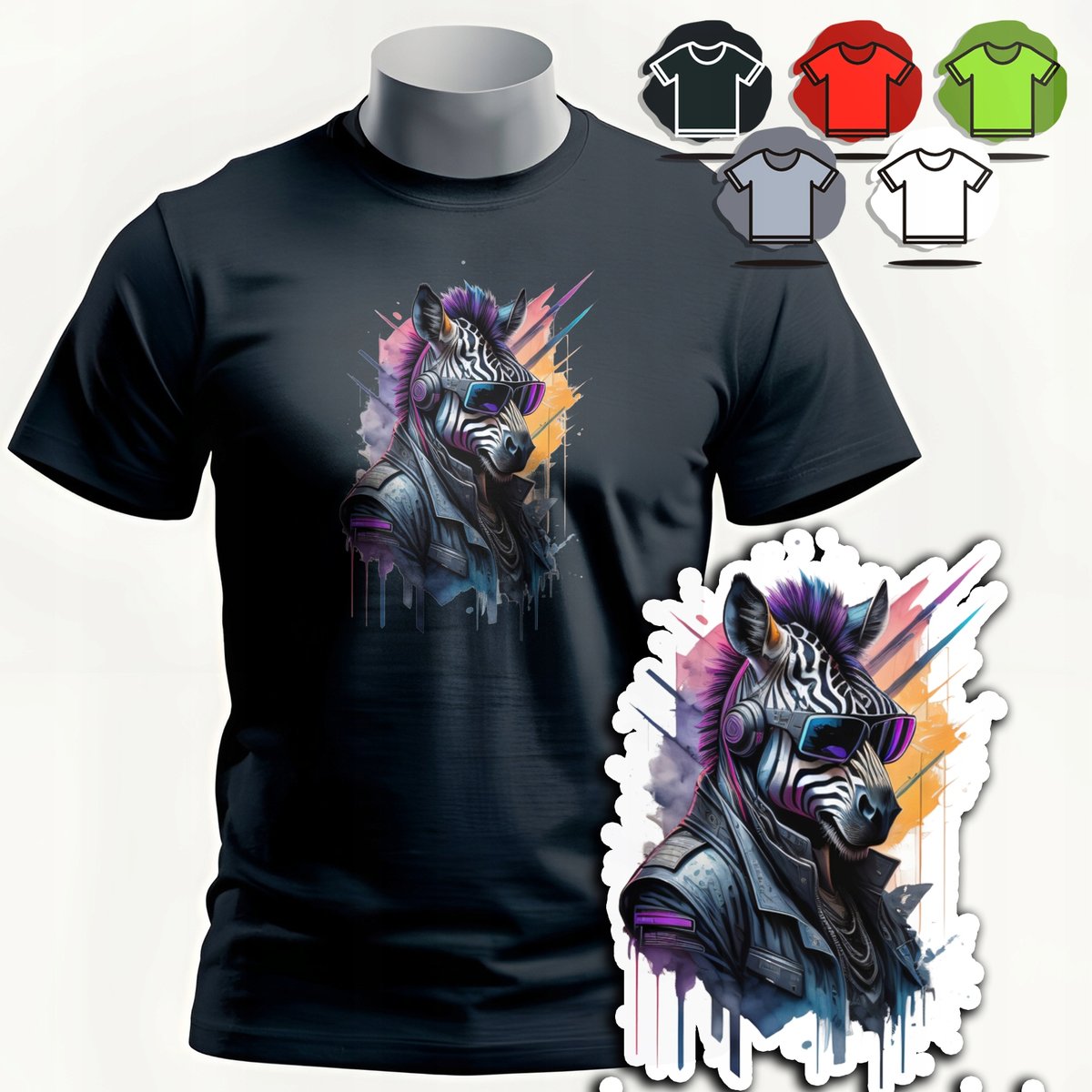 KOSZULKA T-SHIRT MĘSKI WZORY DO WYBORU - ZEBRA SAFARI ZWIERZE KOŃ HORSE- XS