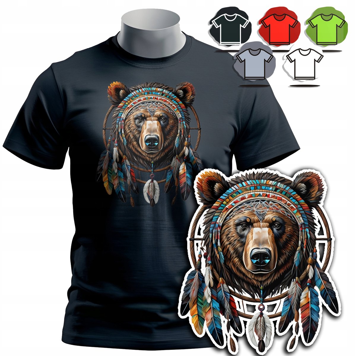 KOSZULKA T-SHIRT MĘSKI WZORY DO WYBORU - NIEDŹWIEDŹ MIŚ ZWIERZE DZIK - 3XL