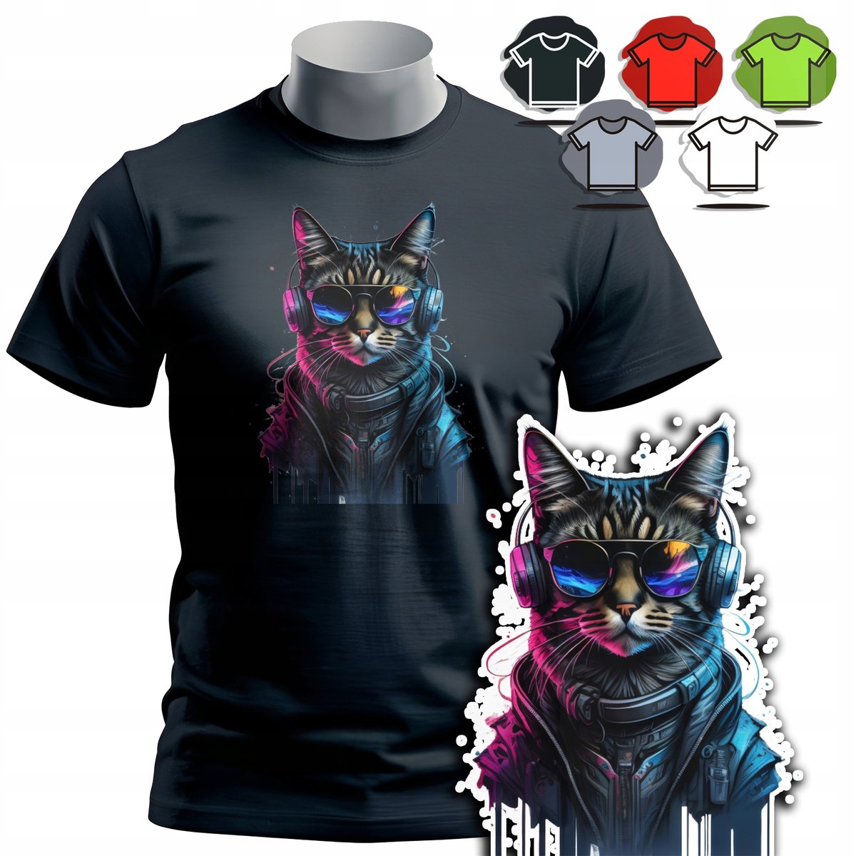 KOSZULKA T-SHIRT MĘSKI WZORY DO WYBORU - KOT CAT ZWIERZE KOTEK SŁODKI - 3XL