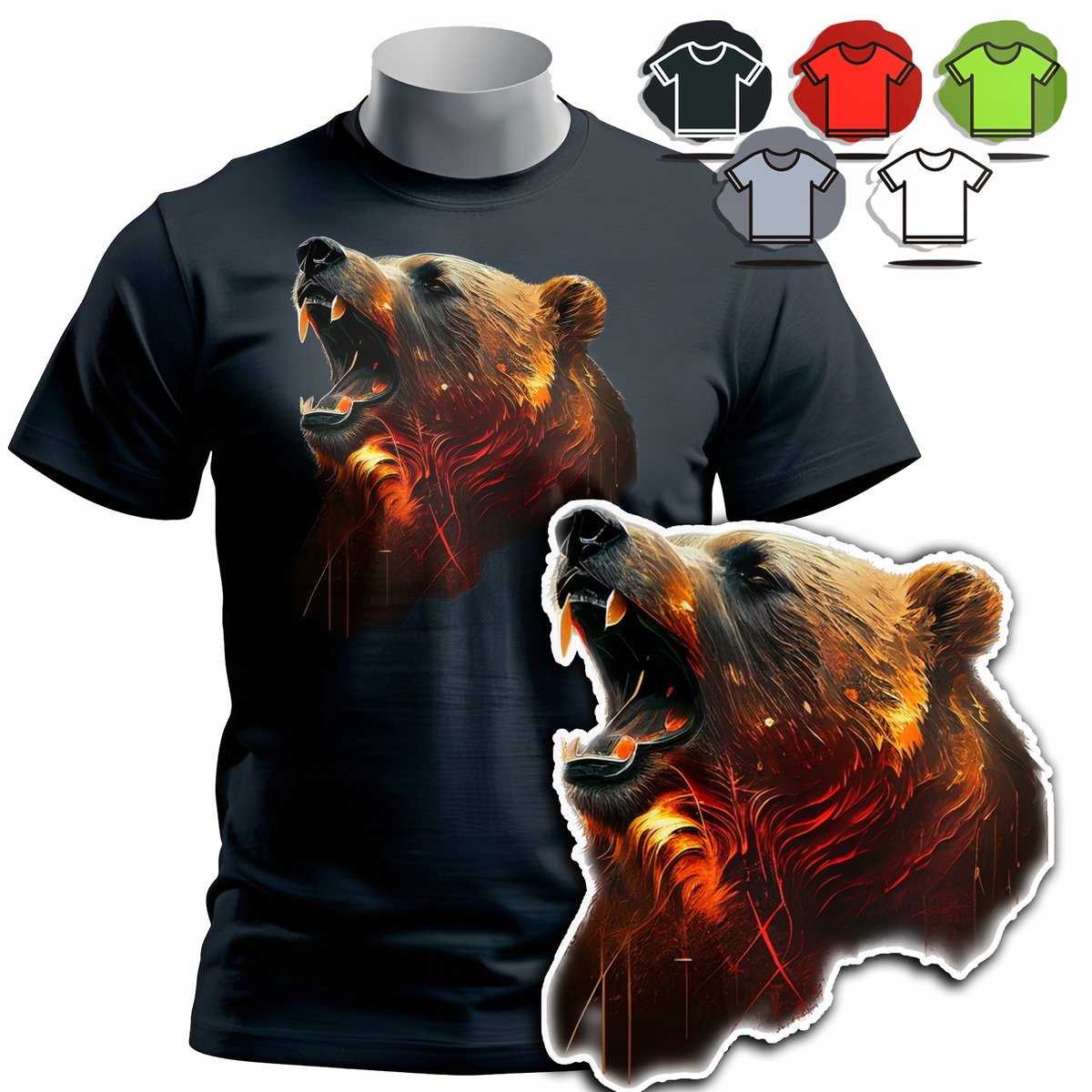 KOSZULKA T-SHIRT MĘSKI WZORY DO WYBORU - NIEDŹWIEDŹ MIŚ ZWIERZE LAS - XXL