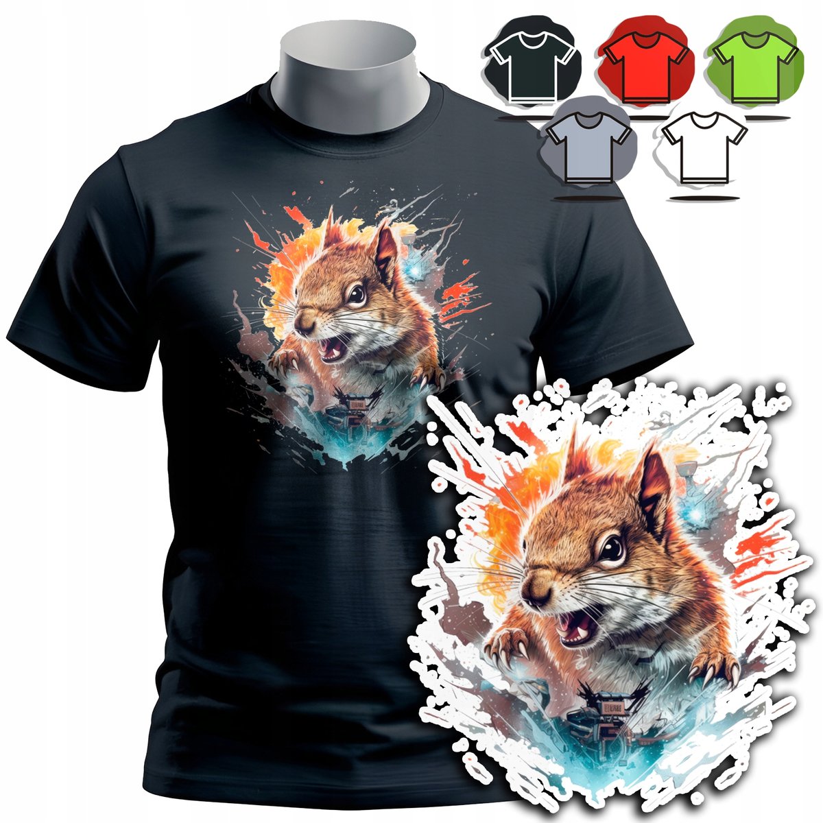 KOSZULKA T-SHIRT MĘSKI WZORY DO WYBORU - WIEWIÓRKA ZWIERZE LAS NATURA - L