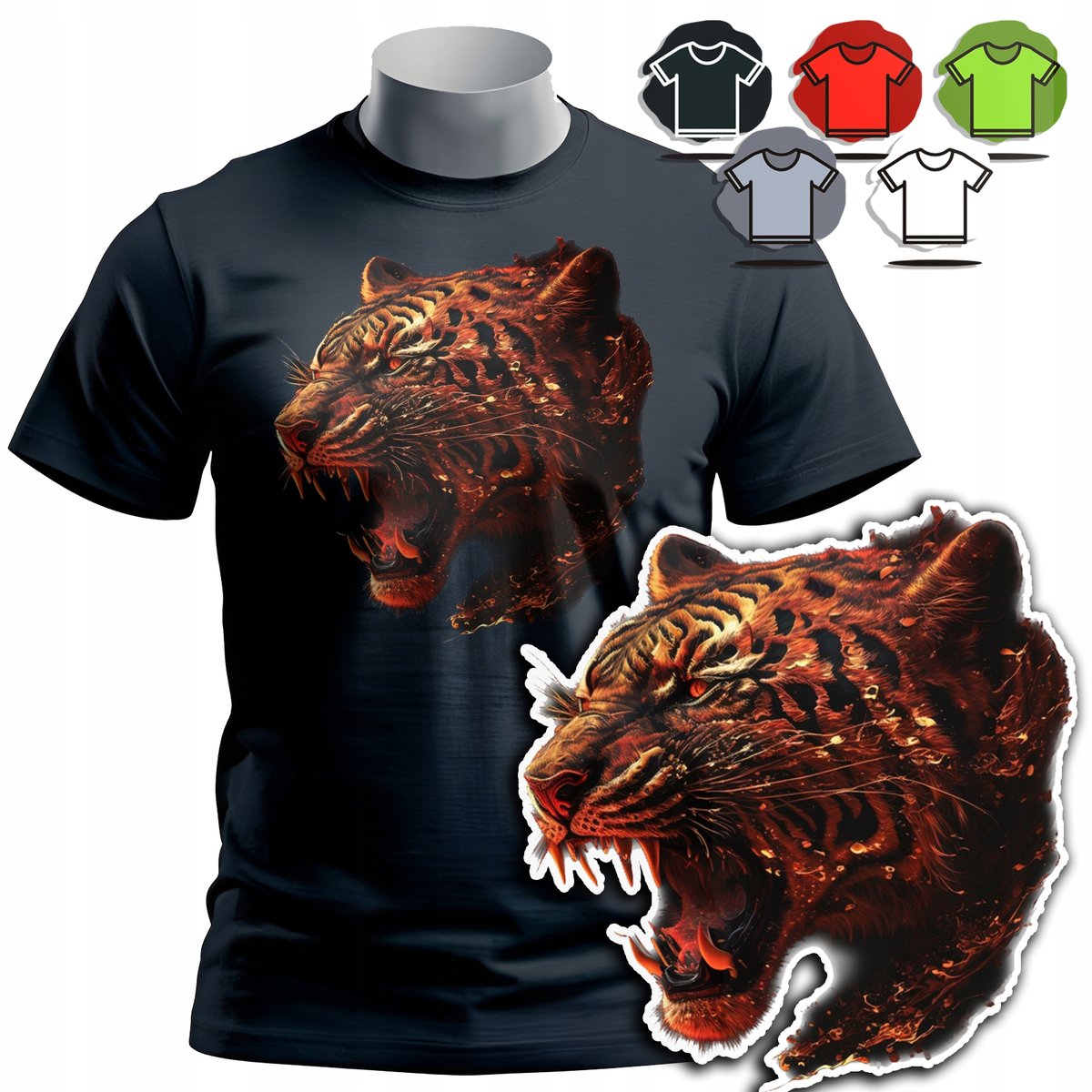 KOSZULKA T-SHIRT MĘSKI WZORY DO WYBORU - TYGRYS TIGER PUMA ZWIERZE - L