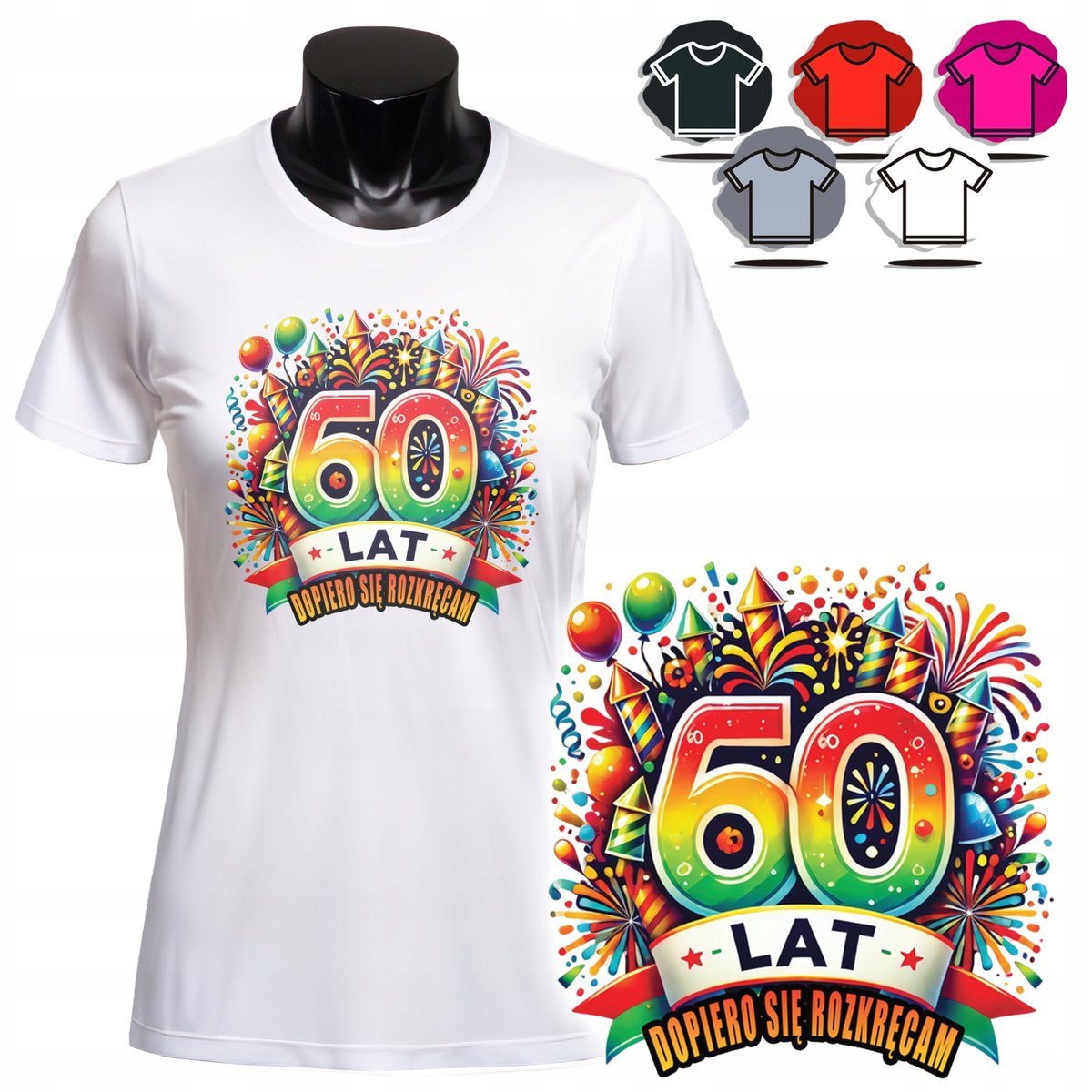 KOSZULKA DAMSKA Z NADRUKIEM T-SHIRT- PREZENT URODZINY ŻYCIE PO 60 LAT - 3XL