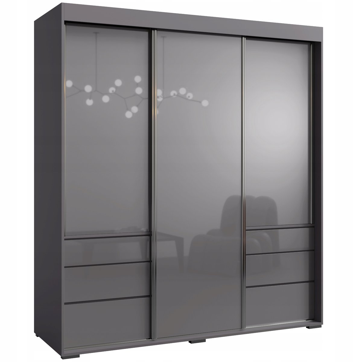 Szafa przesuwna z szufladami Torino 3D 180 Szara (lacobel)