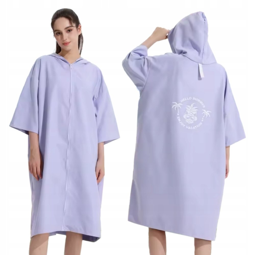 Poncho kąpielowe na suwak damskie FIOLETOWY wygodne morsowanie ponczo surf