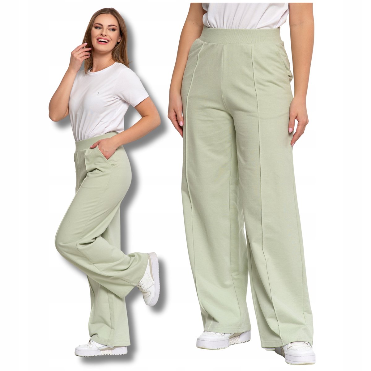 SPODNIE DAMSKIE Szerokie Nogawki Eleganckie Dresowe Wysoki Stan MORAJ 3XL