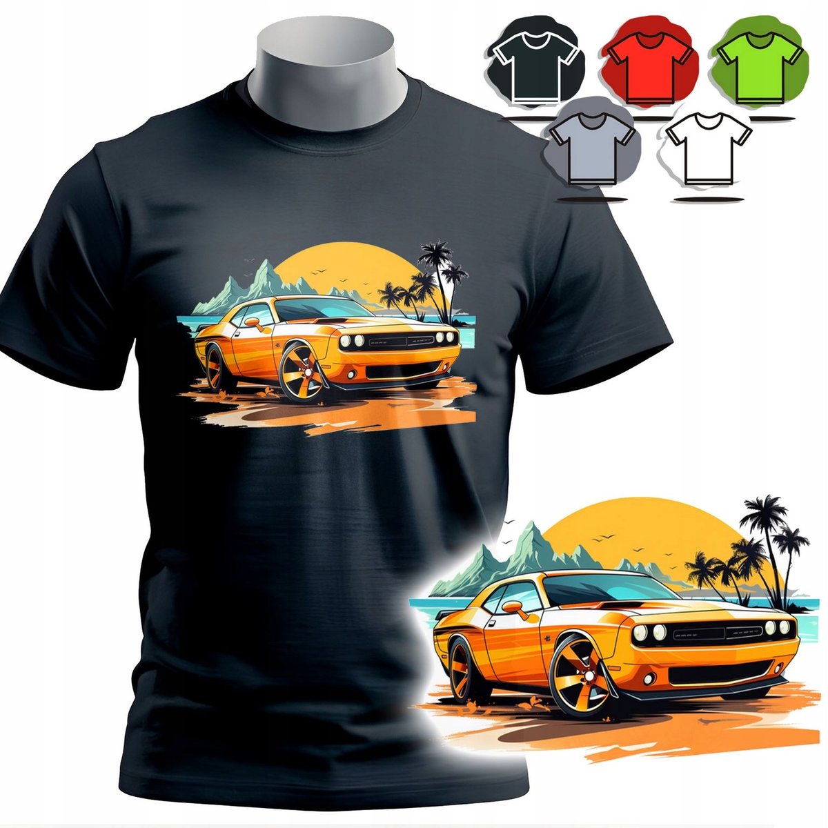 KOSZULKA T-SHIRT MĘSKI WZORY DO WYBORU - SPORTOWE SAMOCHODY WYŚCIGI - L
