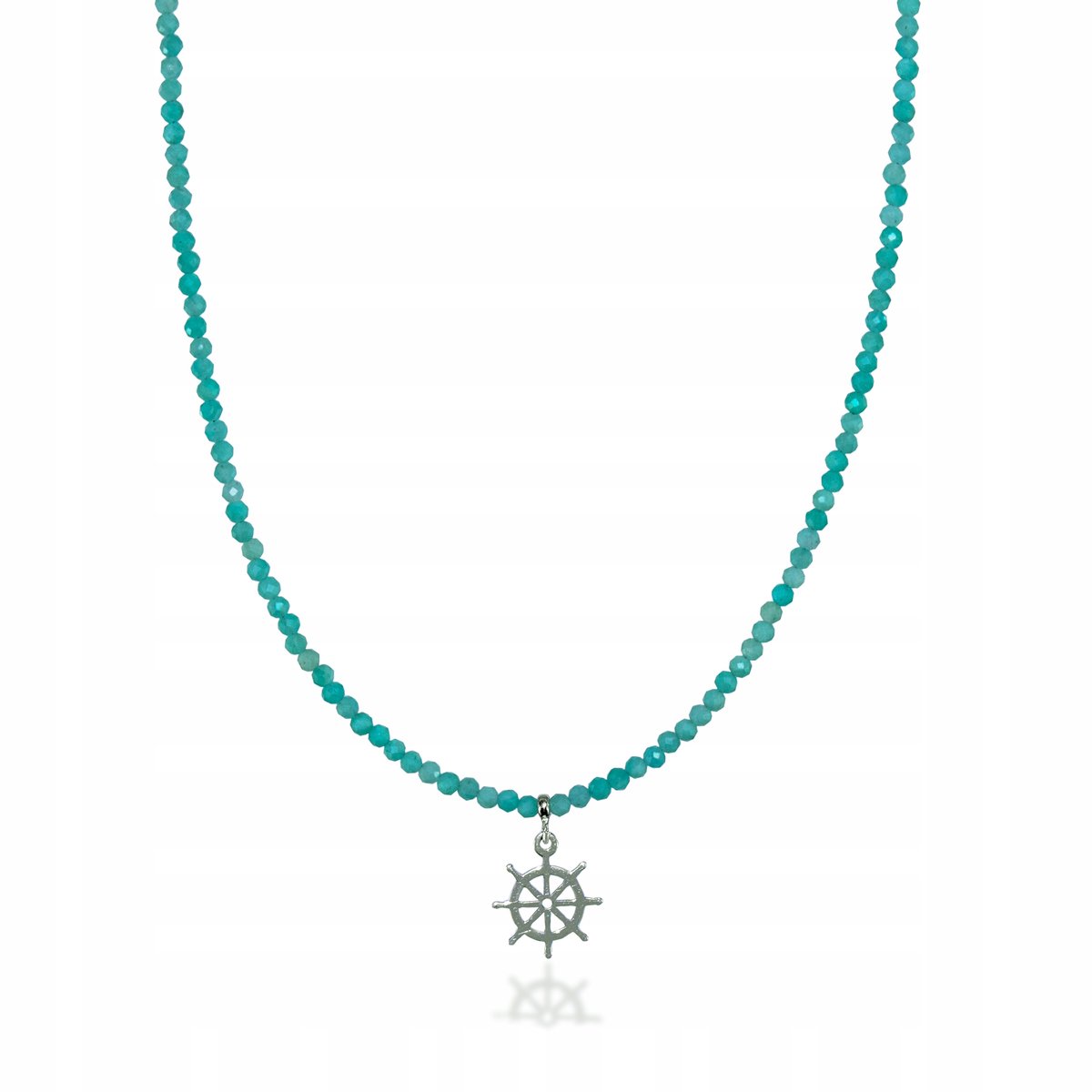 Naszyjnik Choker Amazonit Kulki Fasetowane 3mm zawieszka dł. 43cm