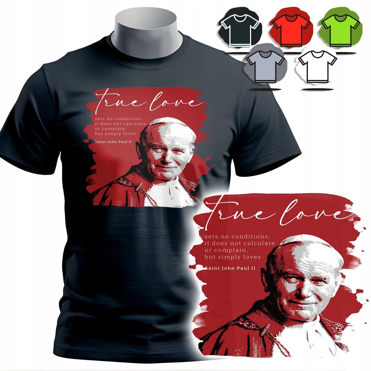 KOSZULKA T-SHIRT MĘSKI WZORY DO WYBORU - PAPIEŻ JAN PAWEŁ 2 - XS