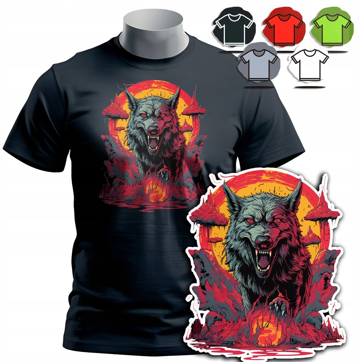 KOSZULKA T-SHIRT MĘSKI WZORY DO WYBORU - WILK WOLF ALFA ZWIERZE KŁY - 3XL