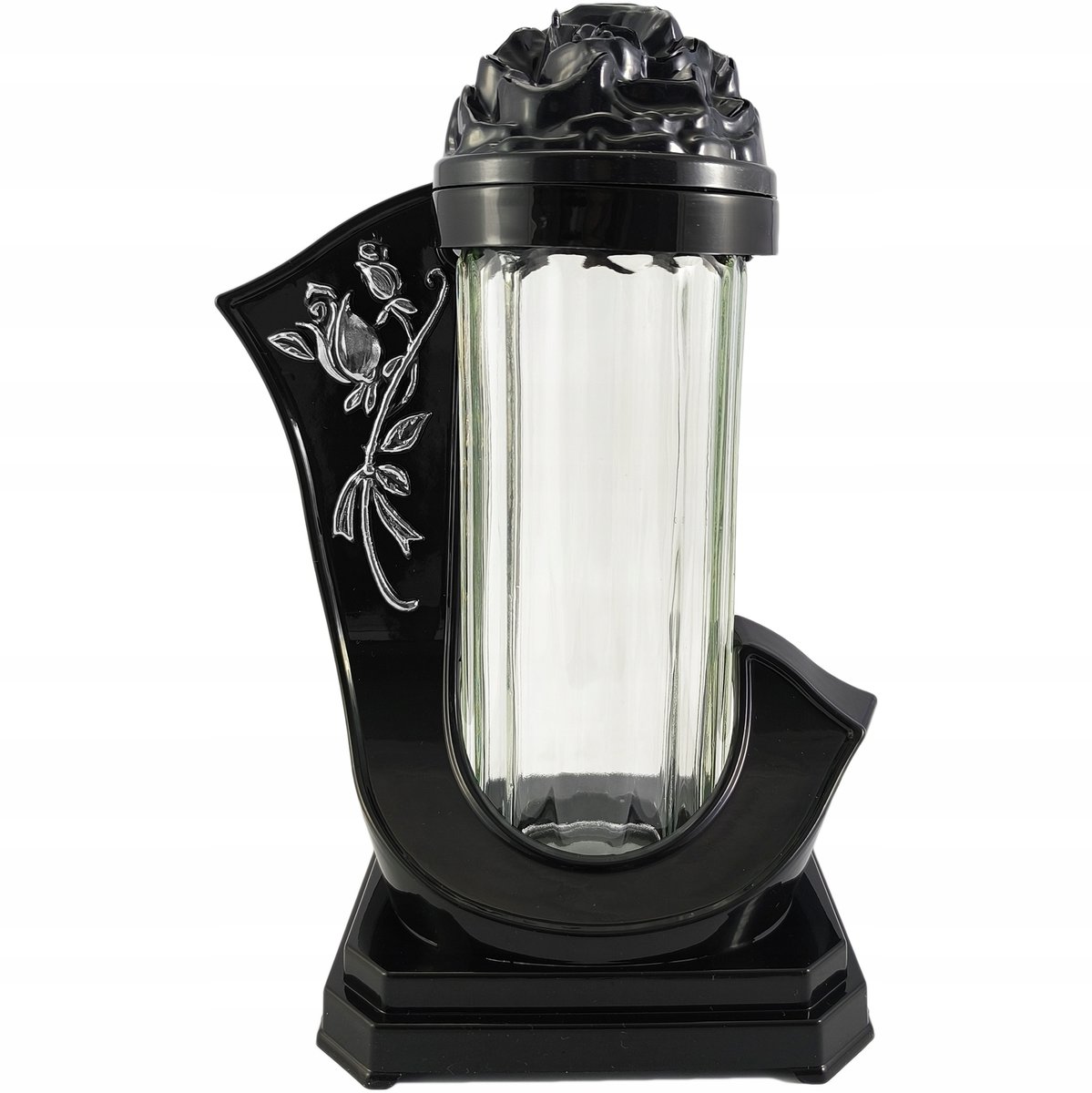 Znicz kapliczka szklana tuba na wkłady czarny lampion na grób róża